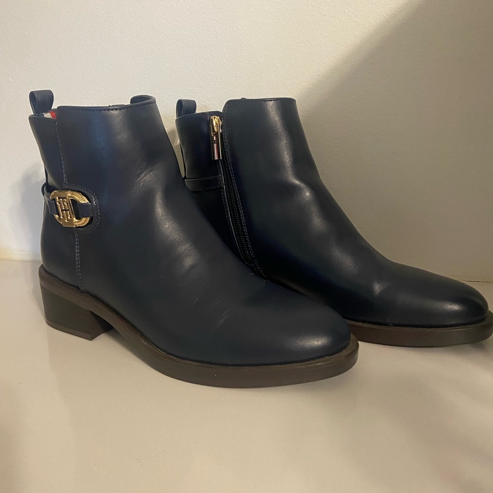 Tommy Hilfiger Navy Ankle Boots with Gold Accent